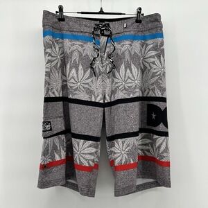 DGK Mens 32 Cannabis Weed Leaf Print Board Shorts‎ Heather Gray Skate Streetwear